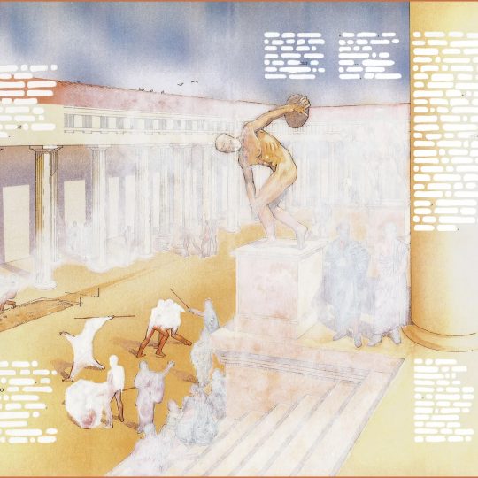 Emilio Isgrò, "La pigrizia del discobolo", acrilico su tela, ph Andrea Valentini, Courtes Archivio-Emilio Isgrò